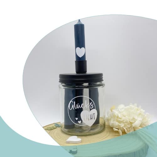 Kerzenglas Stabkerzen "Glückslicht" (Farbe Petrol) – Bild 6