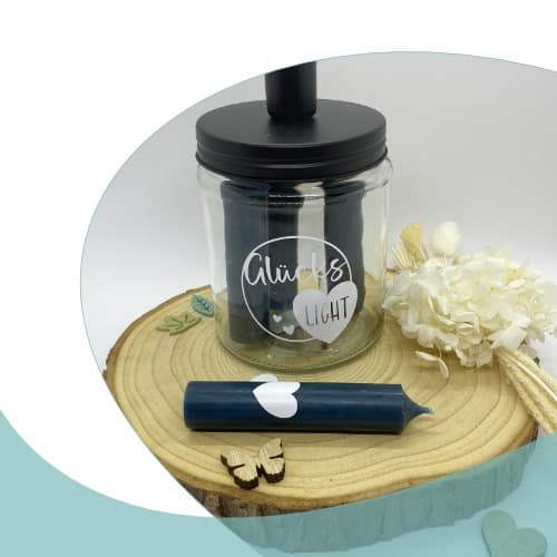 Kerzenglas Stabkerzen "Glückslicht" (Farbe Petrol) – Bild 4